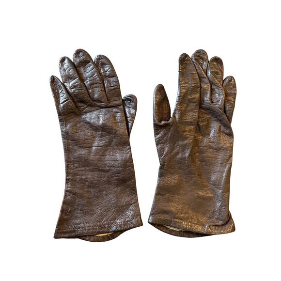 Vintage brown Leather Echt Leder Driving Gloves size 7 1/2 retro genuine - Picture 3 of 4
